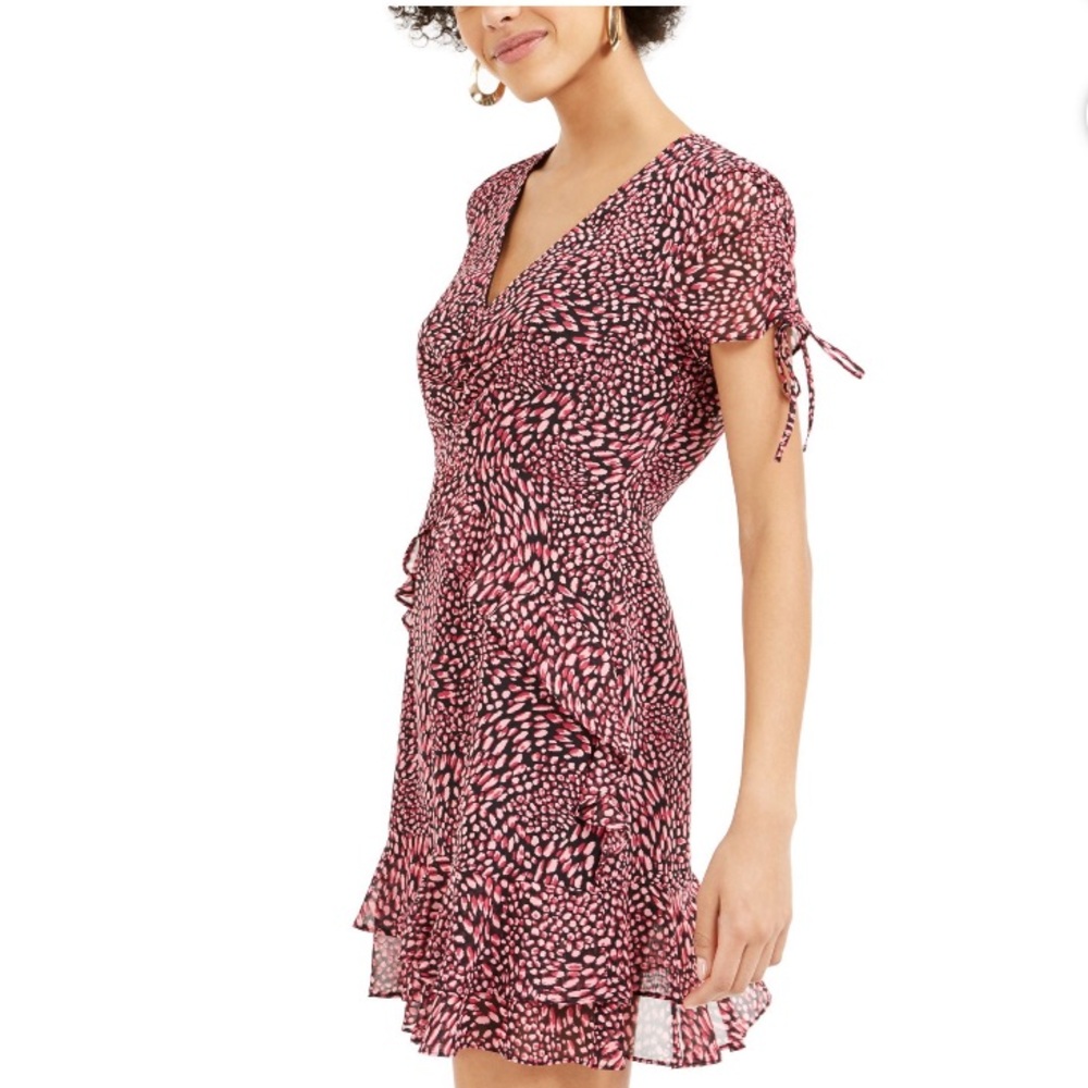 Bar III Pink Black Animal Print Ruffle Mini Dress Size 10 - Picture 4 of 13